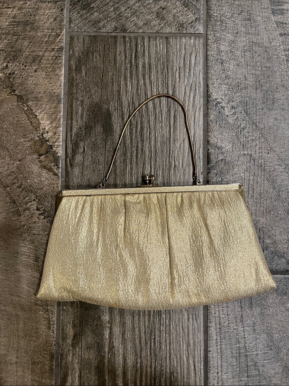 Vintage Gold Metallic Evening Clutch Bag 10”x5.5”x 5”.